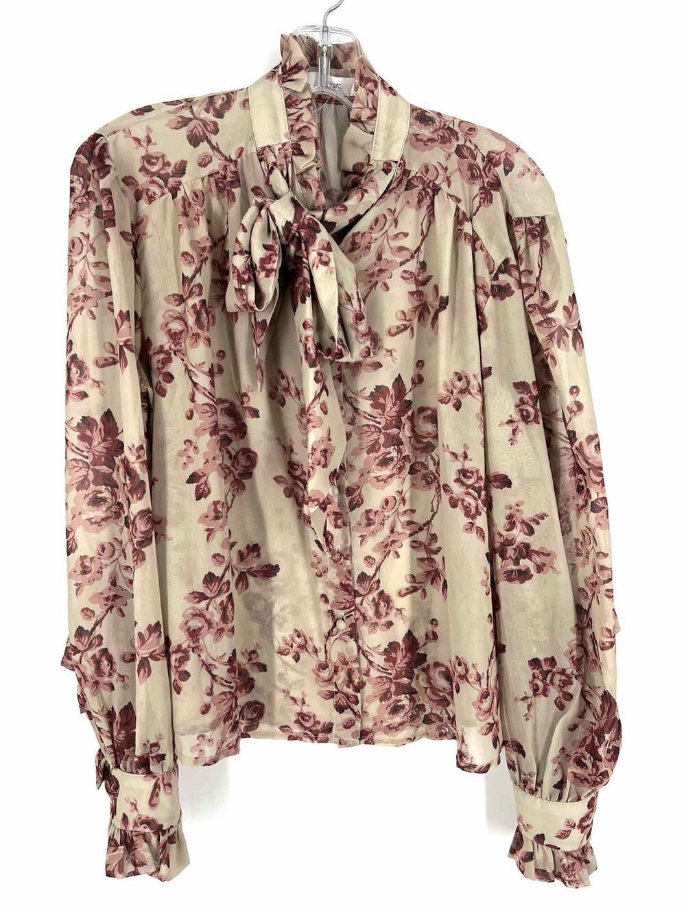 70/21 Size S Beige/Pink Floral Bow(s) Designer Blouse